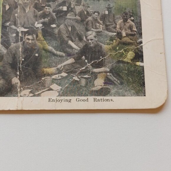 Antique Stereograph Card "Enjoying Good Rations" Made in USA Colour Card - Picture 2 of 4